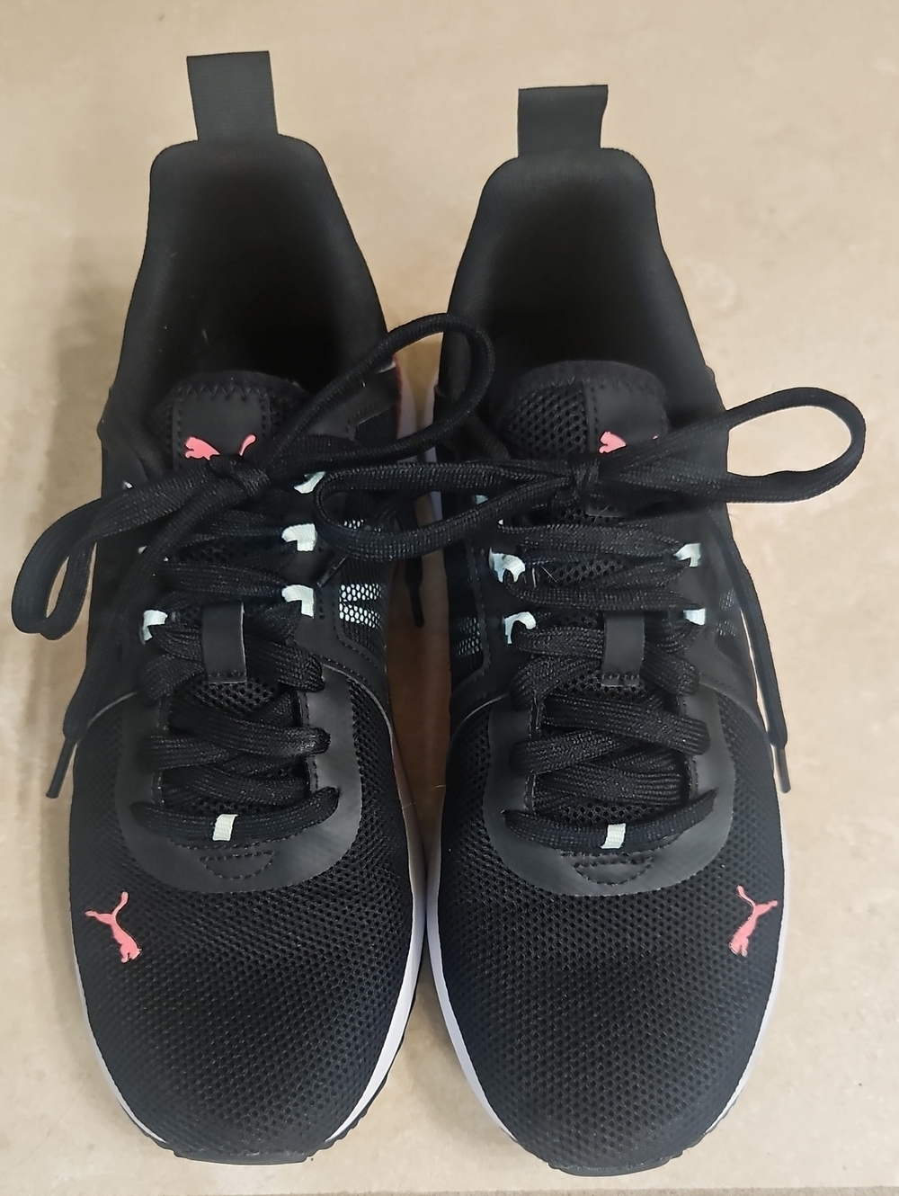 Puma Black Athletic Sneakers with Pink Logos, Soft Foam Optimal Comfort Sz 9
